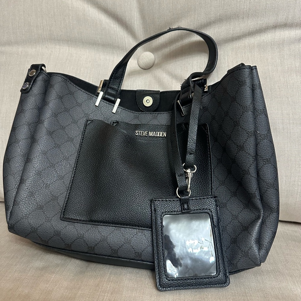 Steve Madden Black Tote with Structured Design and Metallic Accents